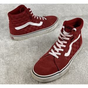 Vans Skater Hi Top Red Checkerboard Suede Canvas Sneakers Men's Shoes Size 10.5